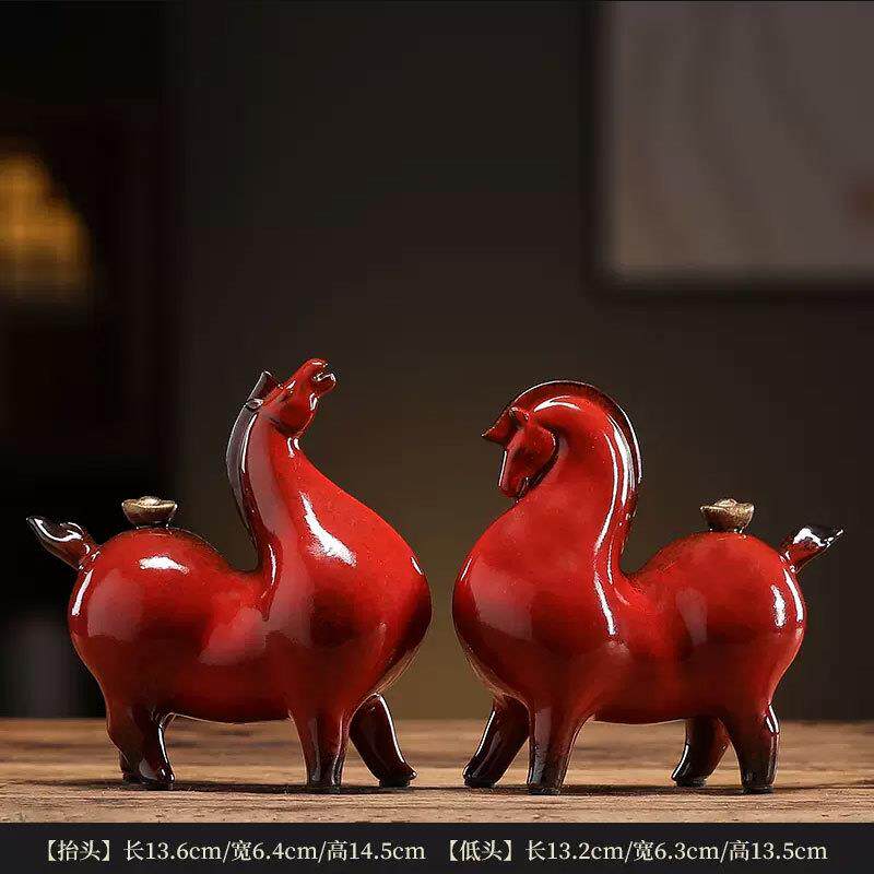 陶瓷唐马摆件小号招财客厅玄关酒柜桌面装饰品办公桌生肖马摆设