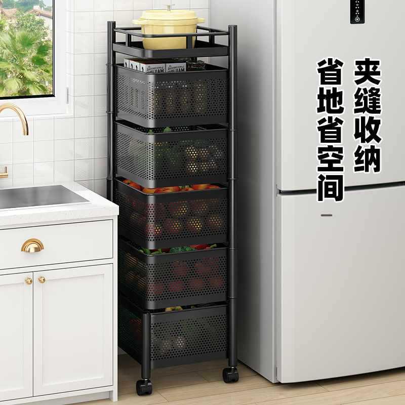 厨房置物架落地多层蔬菜篮收纳移动小推车家用旋转免安装储物架子