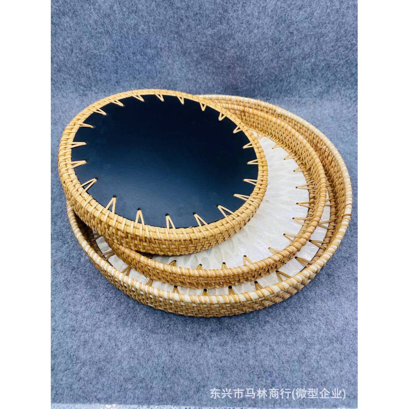 越南藤编水果篮手工编织面包篮馒头筐藤编贝壳托盘3件套