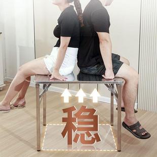 z圆%不锈叠钢圆桌特01厚可折桌摆摊烧烤吃饭家用大排挡不桌锈钢子圆