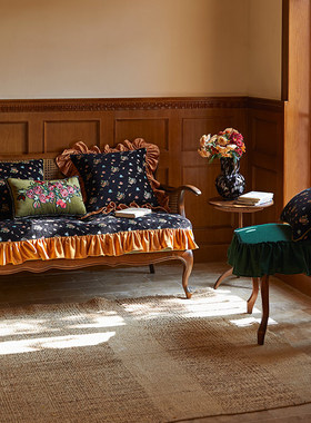 偏爱集美式复古抱枕荷叶边客厅沙发法式玫瑰绣花绿色腰枕靠垫组合