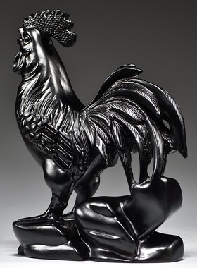 黑色木雕鸡十二生肖木头鸡摆件家居客厅电视柜装饰工艺品乔迁送礼