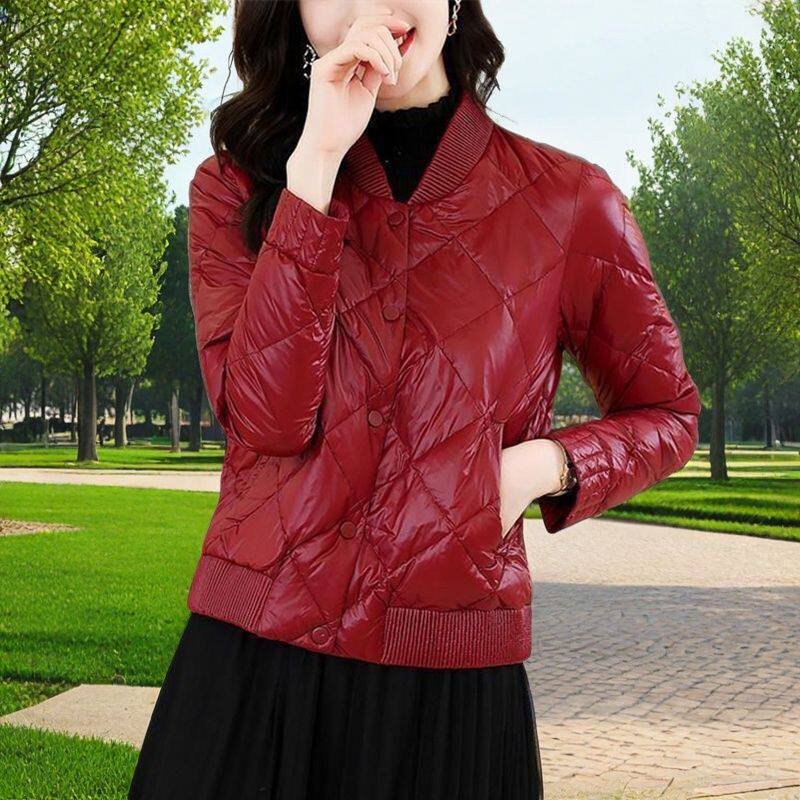 棉服女短款2024秋冬新款小个子酒红色修身轻薄保暖棒球棉衣外套女