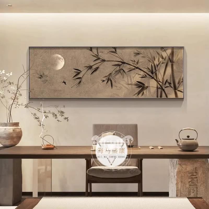 新中式竹子茶室装饰画中国风书房背景墙壁画高档大气客厅沙发挂画