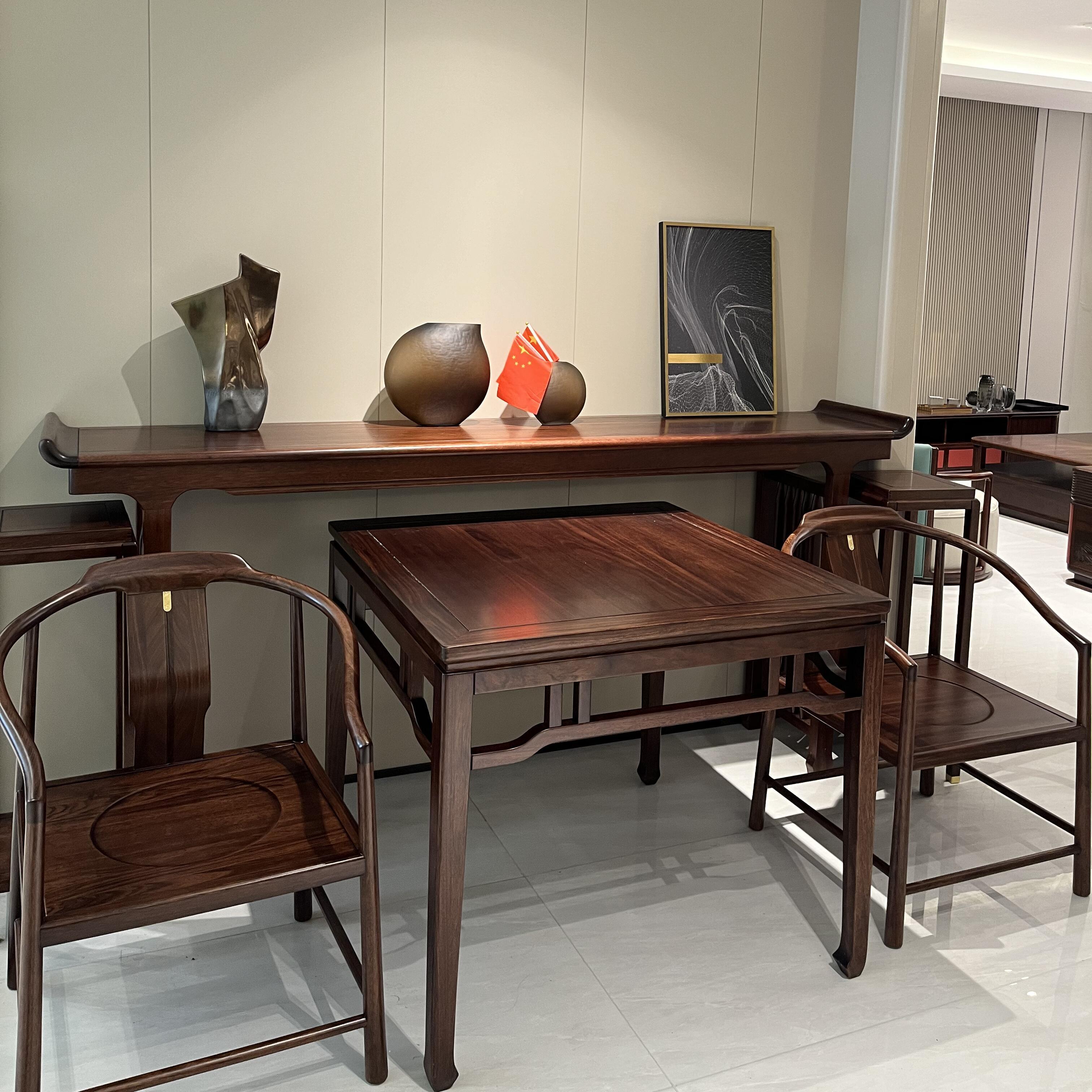 新中式乌金木实木中堂六件套组合佛堂翘头条案八仙桌供桌神台定制