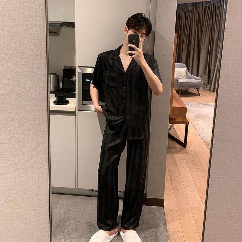 冰丝睡衣男款夏季短袖长裤薄款高级感2024年新款夏男士家居服套装