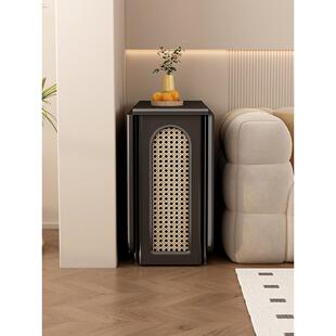 黑色岩板极窄折叠餐桌隐藏椅子小户型客餐厅可移动6人位餐桌带轮