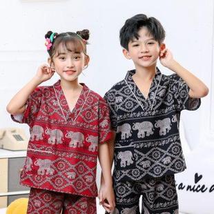儿童汗蒸服男童女童纯棉宝宝温泉亲子浴服大童小童全棉卡通桑拿服
