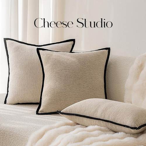 法式中古风抱枕黑边复古绿白色现代简约样板间客厅沙发靠垫靠枕套