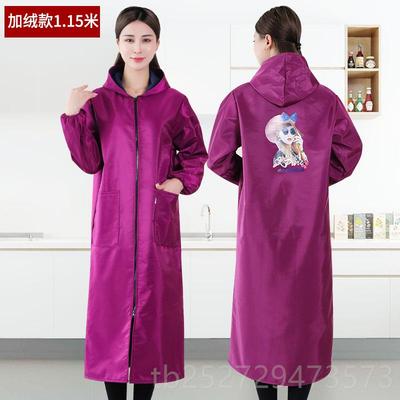 高档特长款绒裙罩衣大人防家水防油加厨房用长袖围加长罩衣工作服