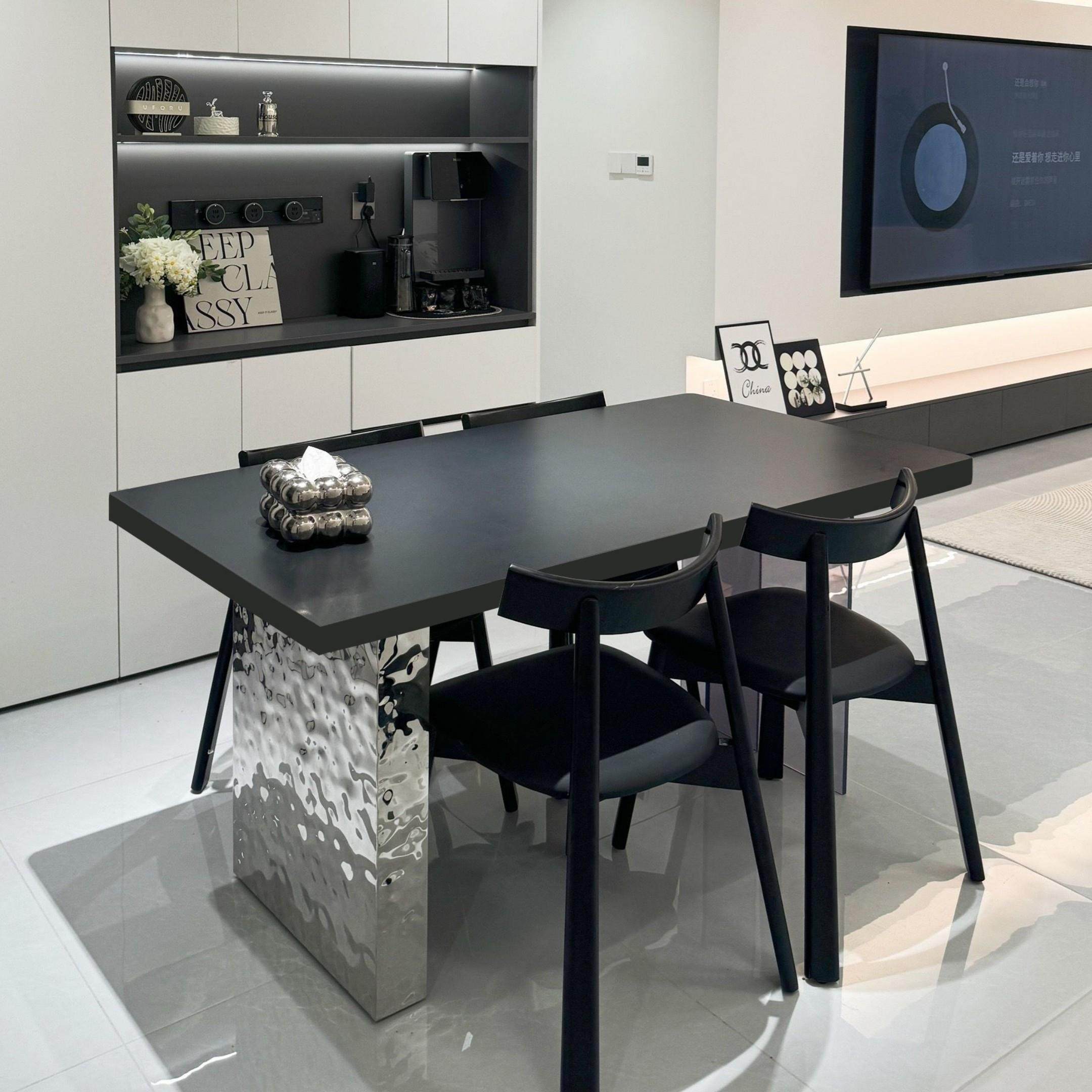 意式极简亚克力不锈钢悬浮餐桌纯黑岩板小户型家用长方形餐台岛台,住宅家具,岩板餐桌,淘宝优惠券,粉丝福利购,淘宝优惠卷