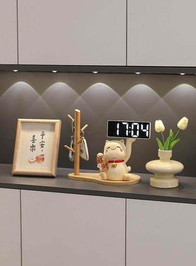 招财猫钥匙收纳玄关摆件客厅电视柜装饰桌面时钟闹钟乔迁新居礼品