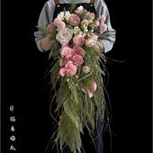 新娘瀑布型手捧花粉色花束订婚彷真花旅拍婚纱照道具hot闺蜜礼物