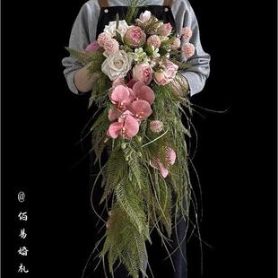 新娘瀑布型手捧花粉色花束订婚彷真花旅拍婚纱照道具hot闺蜜礼物
