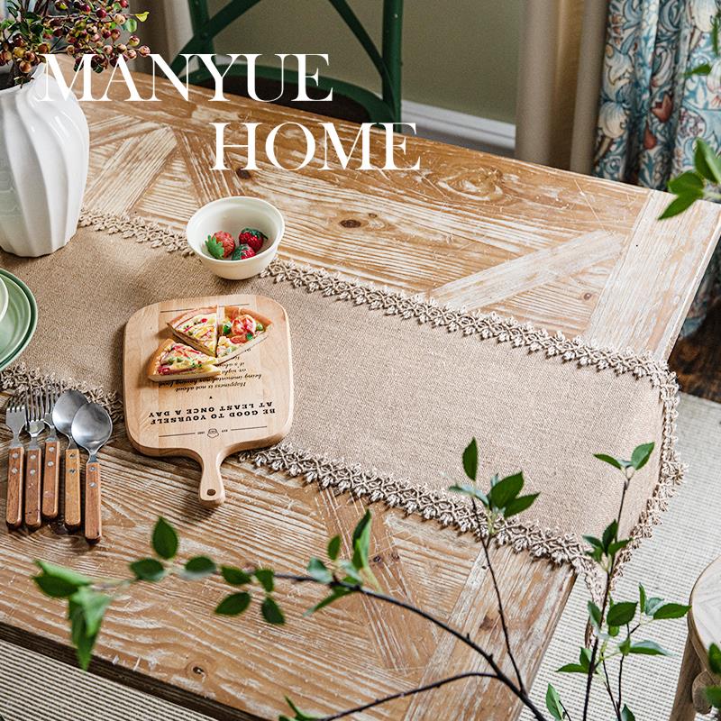 蔓越家 覆古棉麻桌旗黄麻派对装饰编织流苏隔热桌垫拍照背景布