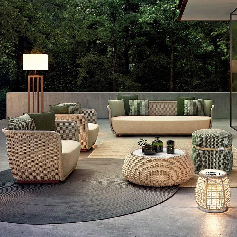 户外藤编花园沙发别墅庭院客厅阳台柚木茶几组合室外露天防水家具