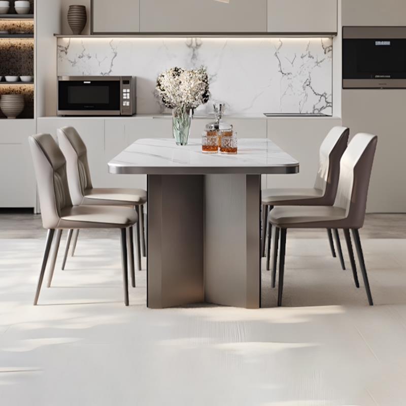 意式极简不锈钢下挂岩板餐桌现代简约轻奢家用小户型长方形饭桌