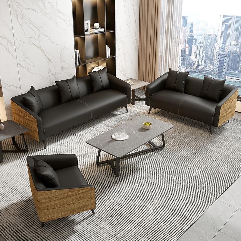 办公沙发商务接待休息会客区简约现代三人位洽谈室真皮办公室沙发