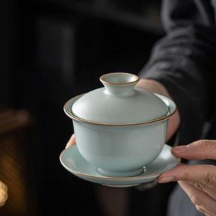 天青汝窑中式 高档功夫茶具套装 家用陶瓷茶壶盖碗茶杯整套茶具礼盒