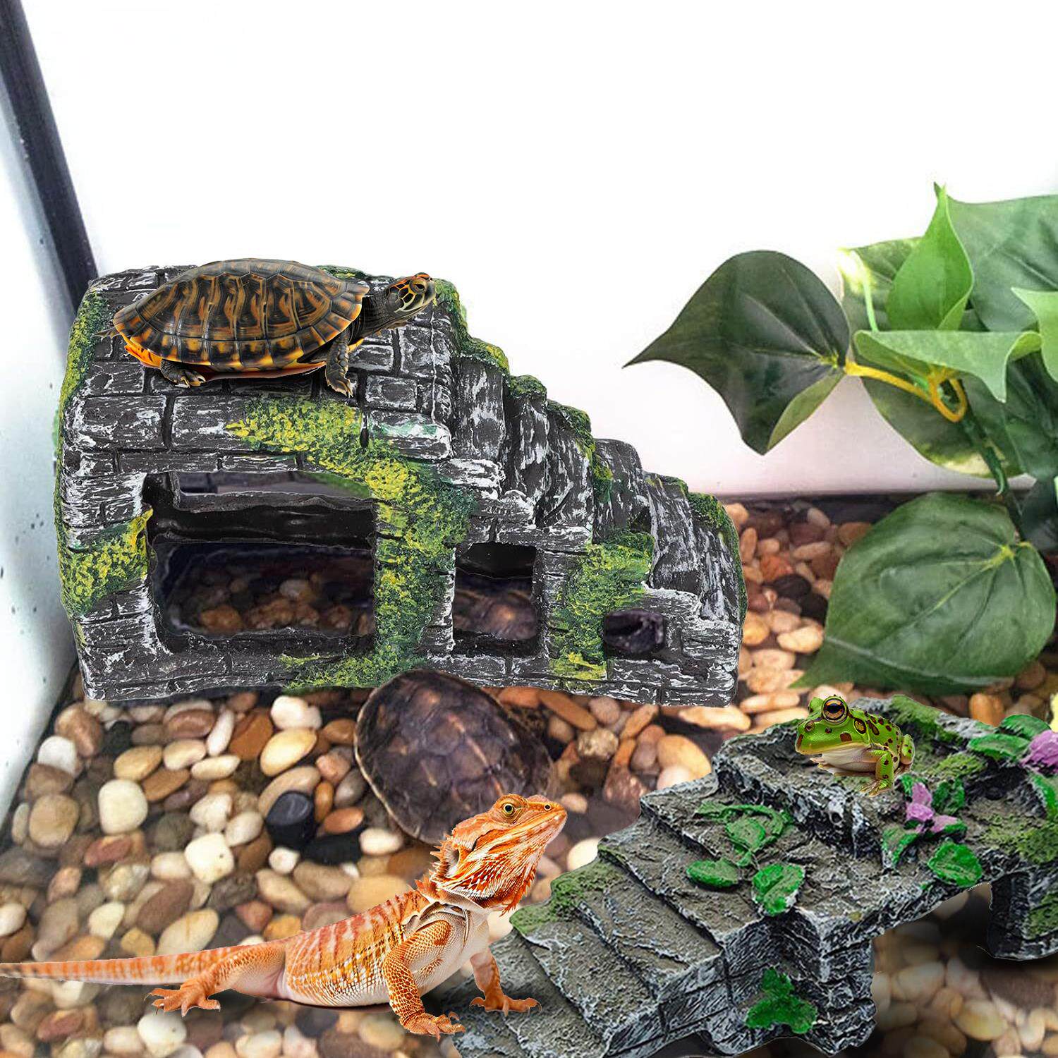 乌龟爬台晒台背守宫躲避屋爬宠蜥蜴树脂造景装饰角蛙龟躲避爬虫屋