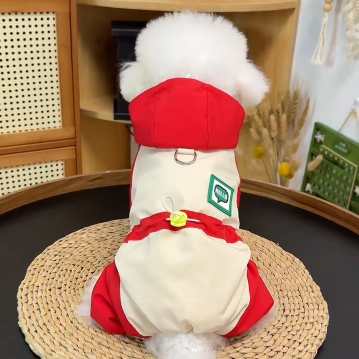 狗狗衣服冬装四脚比熊棉衣博美保暖中小型犬宠物秋冬季可牵引衣服