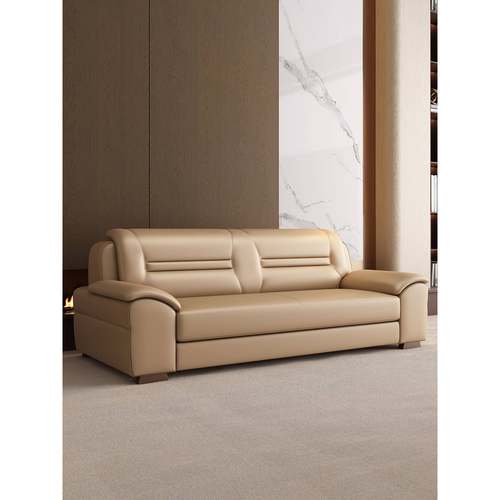 商务办公沙发全新中式风格接待简易休息区公司真皮三座组合茶几