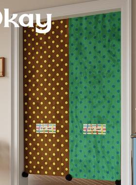 okay复古点油门帘韩系波毛球遮挡帘厨房防30058烟半开室免打孔卧