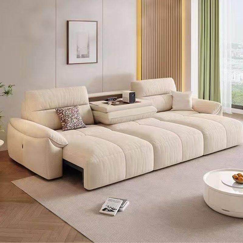 多功能伸缩电动沙发床奶油风客厅直排三四人位奶油风布艺沙发新款