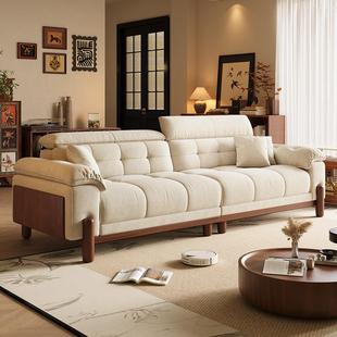 政府补贴2025新款 头枕功能云朵沙发客厅奶油高脚实木沙发 复古法式