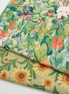 春天气印花布加麻密棉布料息皮装饰窗帘沙发面料diy包书74182布头