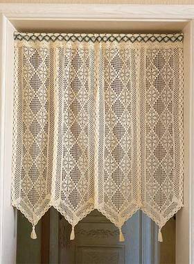 门蓝秋绣坊79866美式复帘古田园风钩织帘风门水帘卫生间挂厨房帘