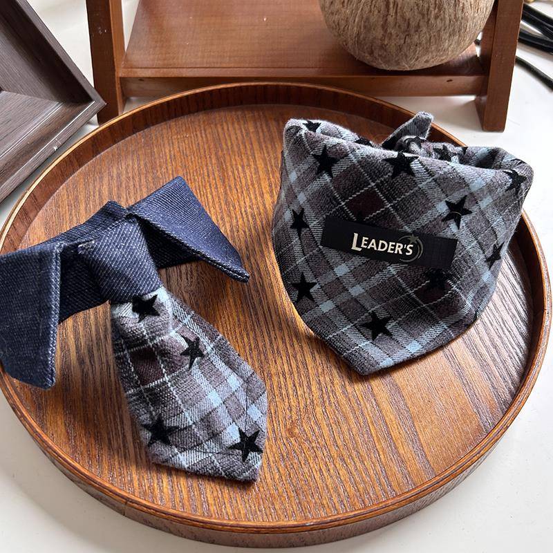 宠物三角巾围巾领带文艺复古英伦拼接方巾围脖猫咪狗狗百搭口水巾