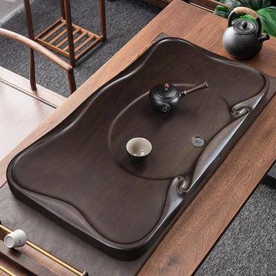 整块黑檀实木茶盘家用托盘大号茶具长方形排水茶海新款花梨泡茶台