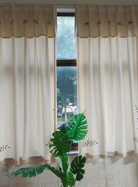 米色麻麻绣花挂窗帘窗幔客38742厅阳台飘亚窗半遮光透棉光不透人