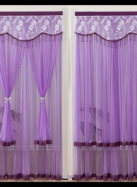 门帘免隔帘用卧室厨09046房家卫生间厕所打断孔布艺蕾丝双层纱帘