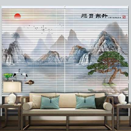 中80009式百叶窗帘卷帘光阳台书房客厅卧室调动智能铝电免打孔拉