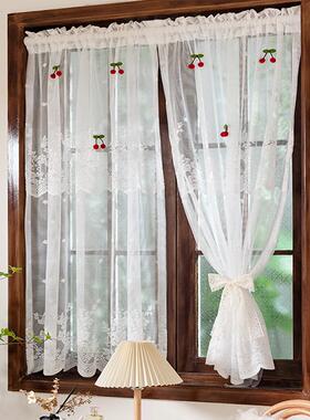卧法式门帘柜隔断窗白纱帘半帘短帘蕾丝纱帘59204室子遮挡免打孔