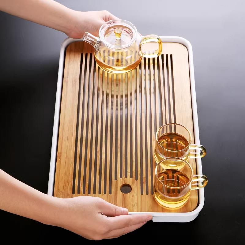 景德镇干泡茶盘2024新款家用功夫茶具托盘竹茶台茶托办公室沥水盘