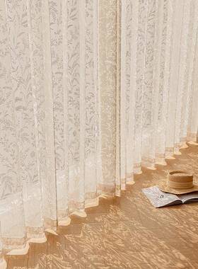 月纱枝影纱帘透光不透人窗帘镂浪客厅阳台法80925式漫空窗奶油风