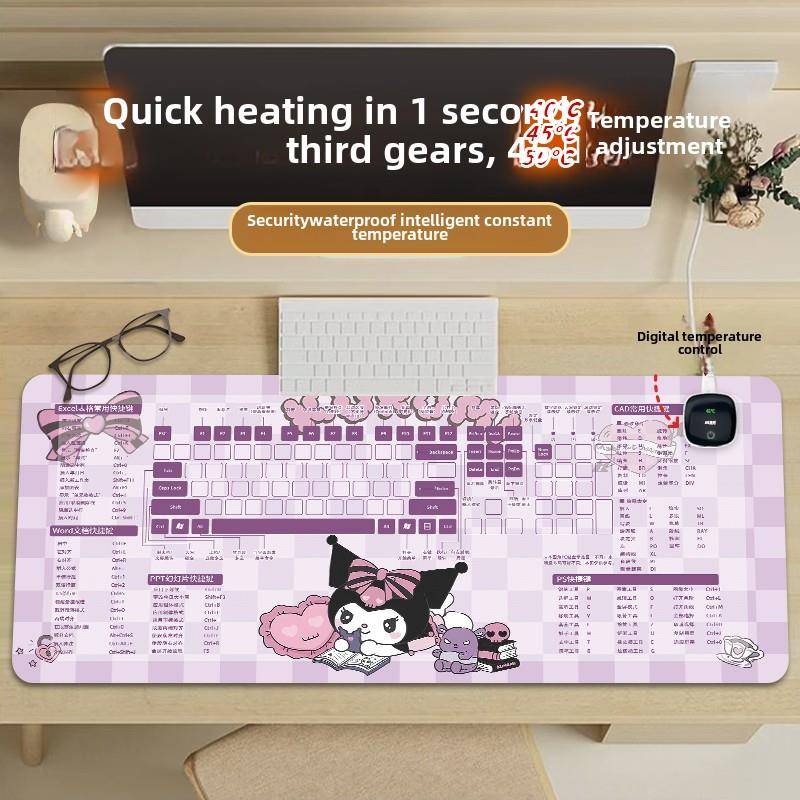 暖桌垫加热可爱鼠标垫超大快捷键盘办公室加热手暖草莓熊写作女孩