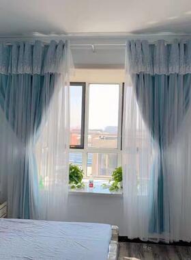 红遮卧光窗帘室ins风少女网51648双层蕾丝公主风024年新款客厅梦