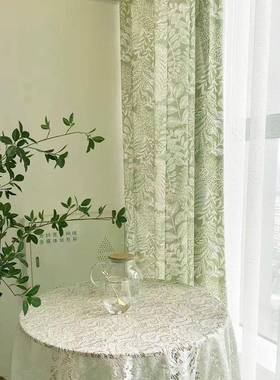 美式覆79042古色厅田园风窗帘202棉5新款卧室客飘绿窗半遮光麻清