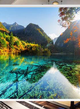 水山水风景山水升降窗帘挂33738画卧室办公全遮光布室遮阳防手拉