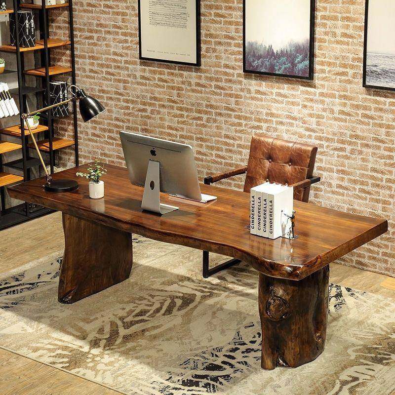 实木老板桌办公桌复古做旧大班台中式茶桌茶台原木大板会议桌长桌