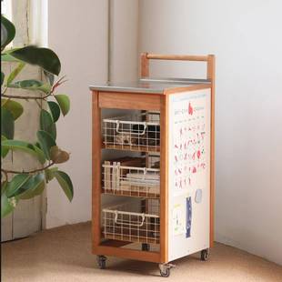檐间 实木覆古厨房果蔬置物架零食收纳移动边几角几储物架小推车