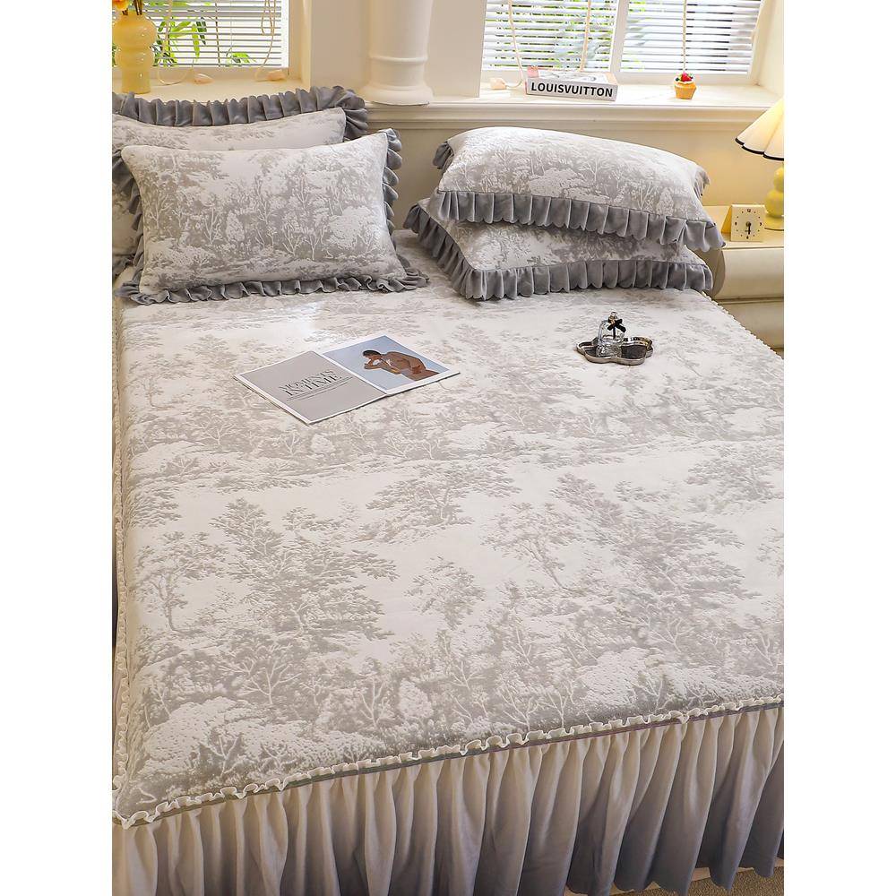 牛奶绒床裙秋冬季加绒床单2025新款单件床罩加厚床笠保护套床裙款