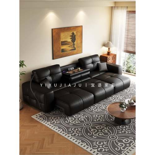 意式极简多功能电动智能真皮沙发床客厅零靠墙可伸缩调节直排沙发