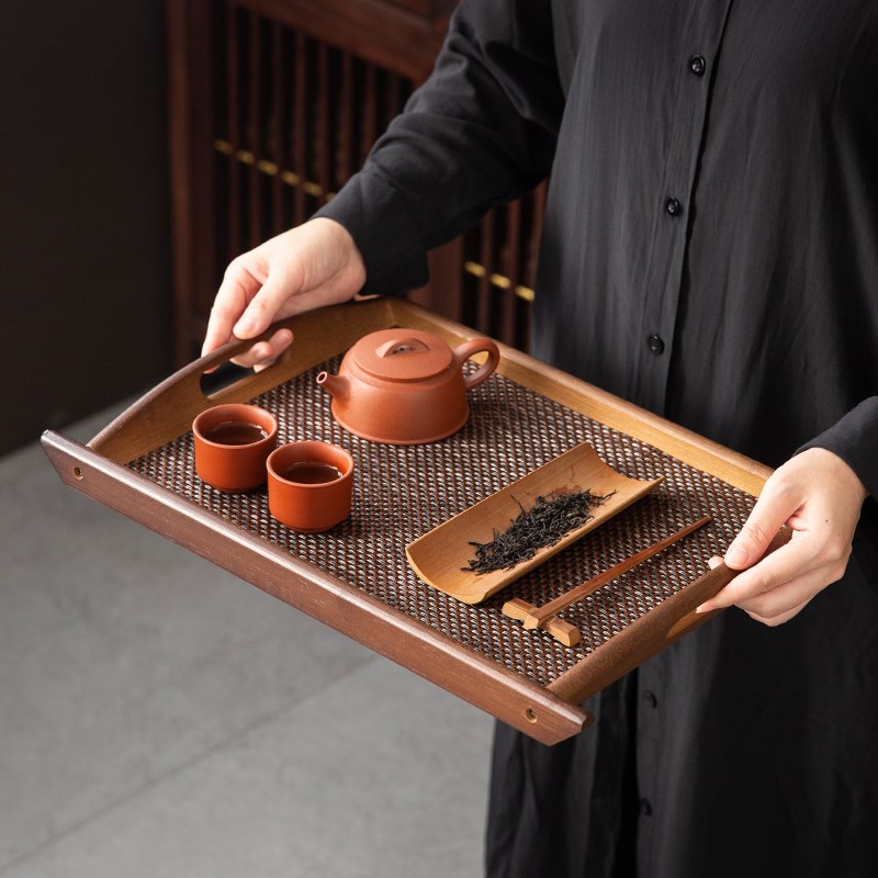 餐厅复古胡桃木大号出菜托盘茶盘茶杯家用客厅茶几杯子点心盘
