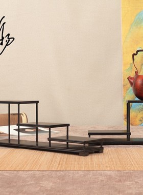 实木紫光檀中式桌面收纳多层架茶壶摆件展示架盆景香炉铭杯多宝架