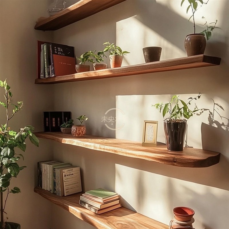 墙上实木置物架玩具储物架书架一字隔板杂物架展示架组合房间